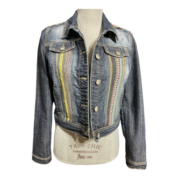 Hot Kiss Denim Jean Jacket Western Southwestern Embroidered size M - Picture 2 of 14